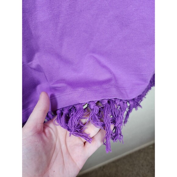 ​D&Co M Purple V-Neck Top Fringe Hem Cotton Blend Cap Sleeve T-Shirt - Picture 2 of 5